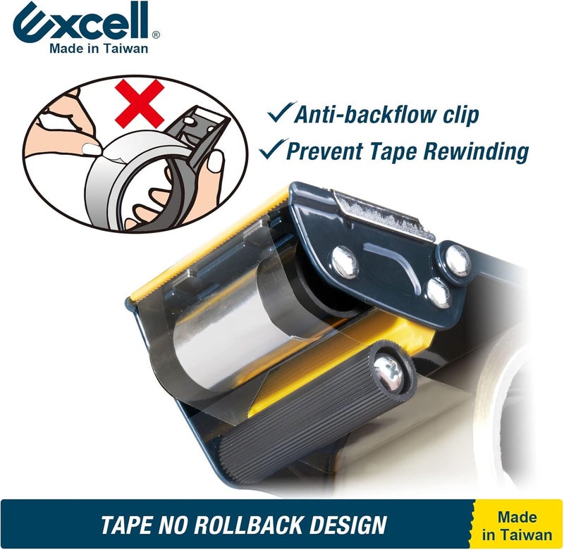 excell ET-22686 Anti-Backflow Metal Packaging Tape Dispenser (2" Wide): Ideal for Packaging, Transportation, and Box Sealing. Includes Tape Gun and 1 roll of Tape. Durable Metal Construction. - Image 2